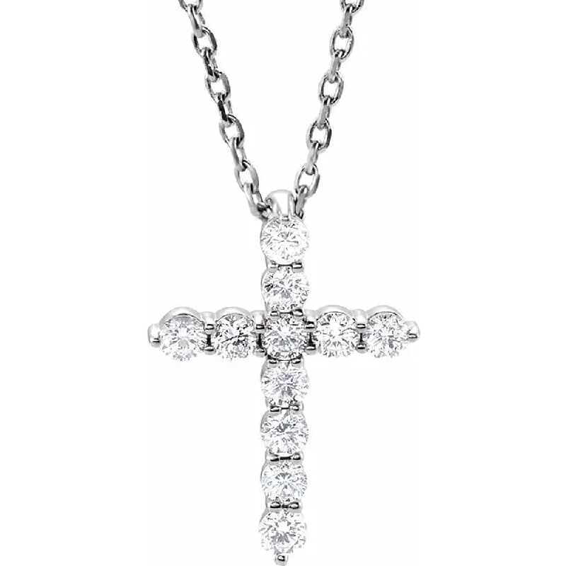 Patina silver necklaces-1/4 Ct Diamond Cross Pendant Necklace 18" 14k White Gold EX3 Lab Grown