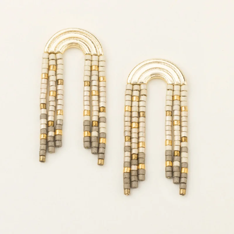 Sleek hoop earrings-Chromacolor Miyuki Rainbow Fringe Earring - Pewter Multi/Gold