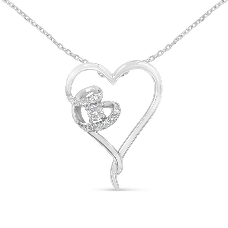 Sky sign necklaces-.925 Sterling Silver 1/10 cttw Diamond Heart Pendant Necklace