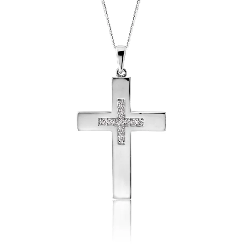 Love charm rings-Sterling Silver Cross Pendant featuring Cubic Zirconia Cross Centre