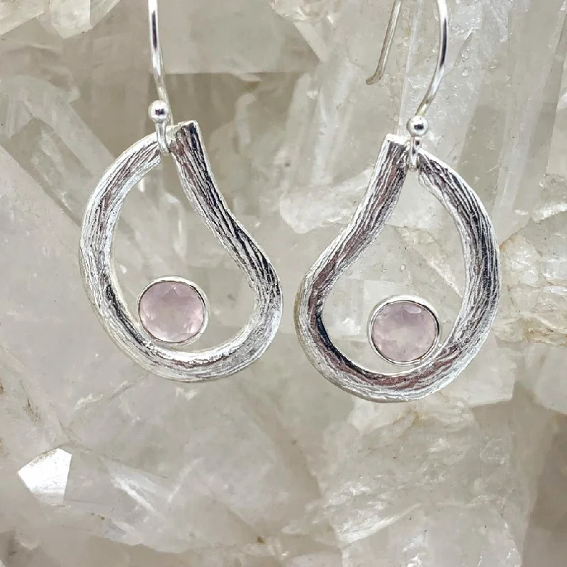 Thin rose earrings-Faceted Rose Quartz Sterling Silver Earrings $65