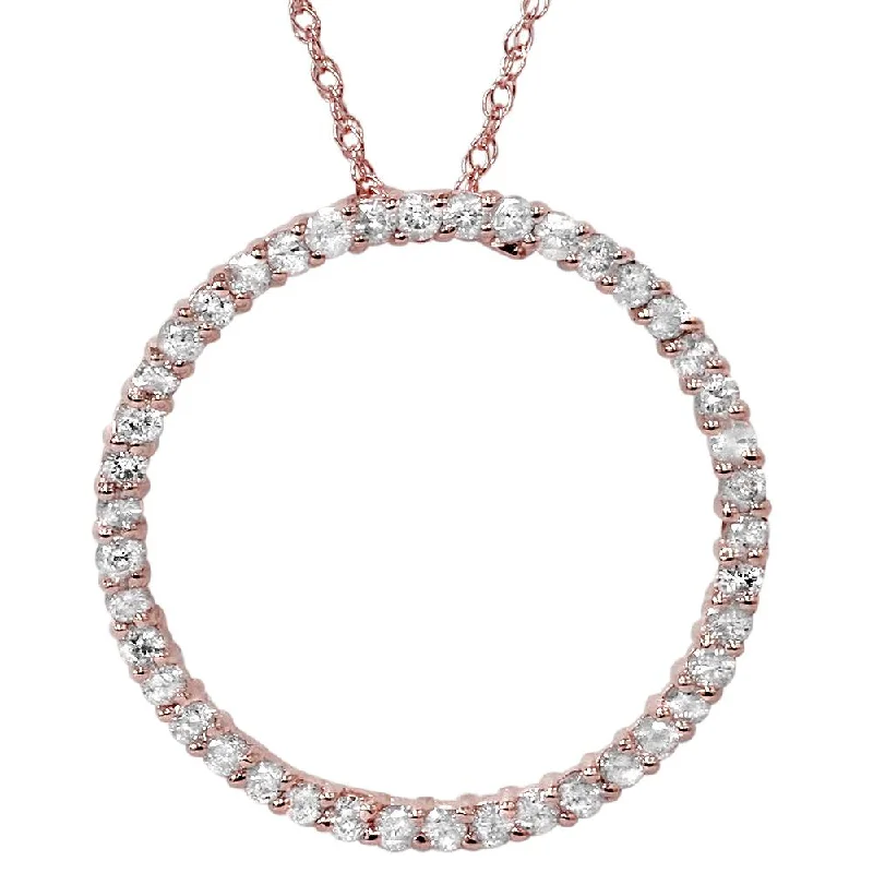 Spinel necklaces-1ct Circle Diamond Pendant 14K Rose Gold