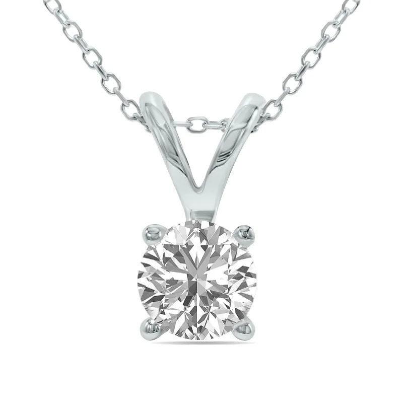 Polished name necklaces-Lab Grown 3/4 Carat Diamond Solitaire Pendant In 14K White Gold