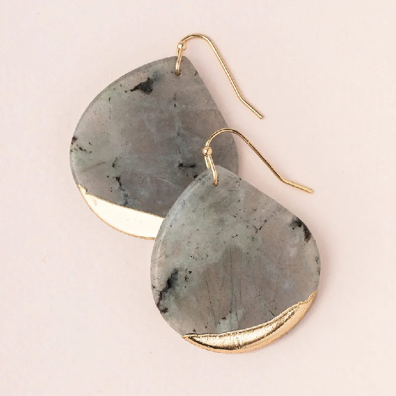 Broad hoop earrings-Stone Dipped Teardrop Earring - Labradorite/Gold