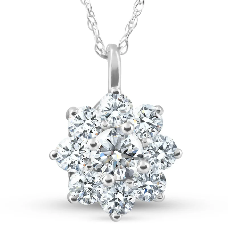 Smooth design necklaces-5/8Ct Diamond Halo Pendant White Gold 14k 18" Necklace