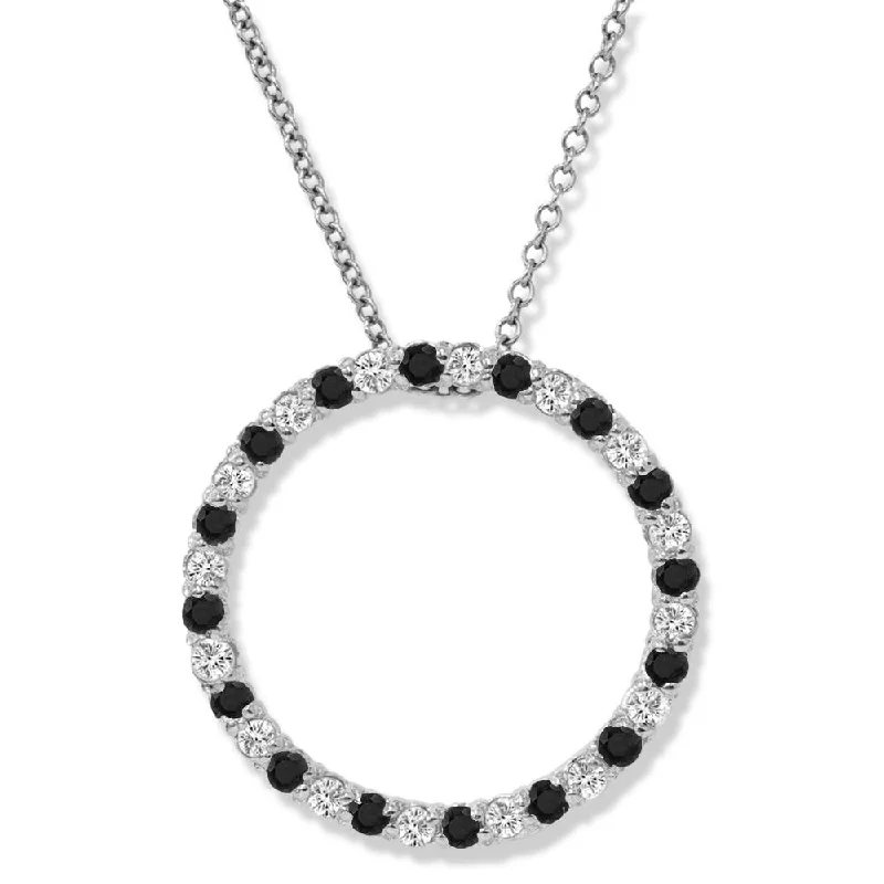 Raised bar necklaces-.55CT Black & White Diamond 10K White Gold Circle Pendant