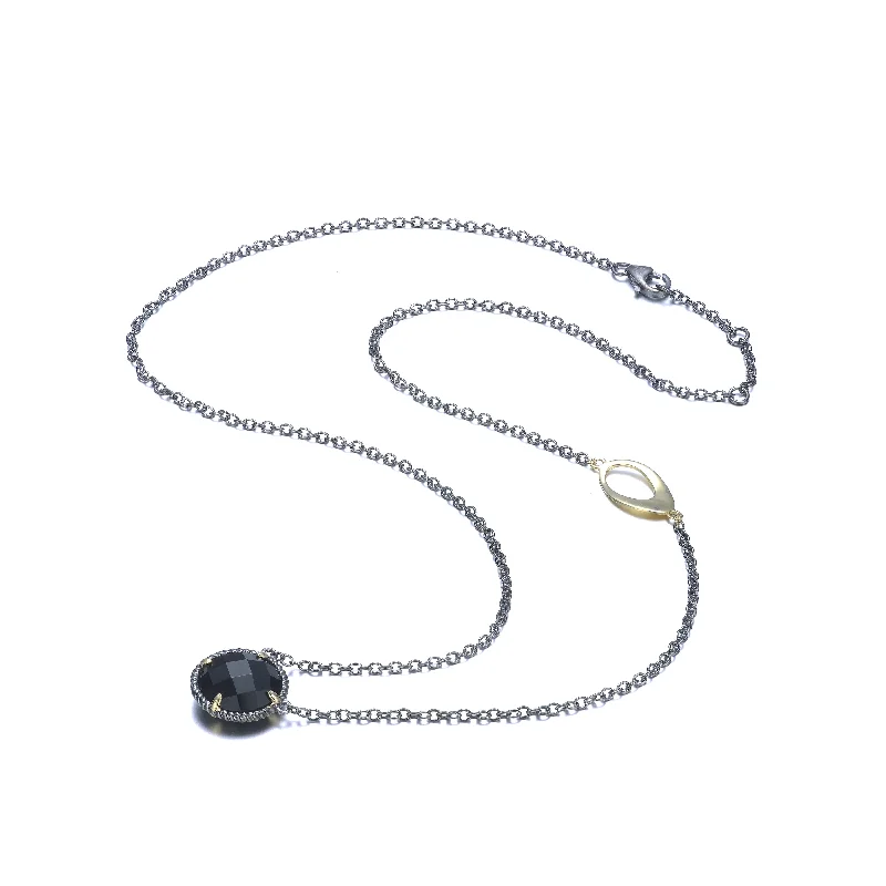 Victorian style necklaces-GENEVIVE Sterling Silver Black Plated Black Cubic Zirconia Charm Necklace