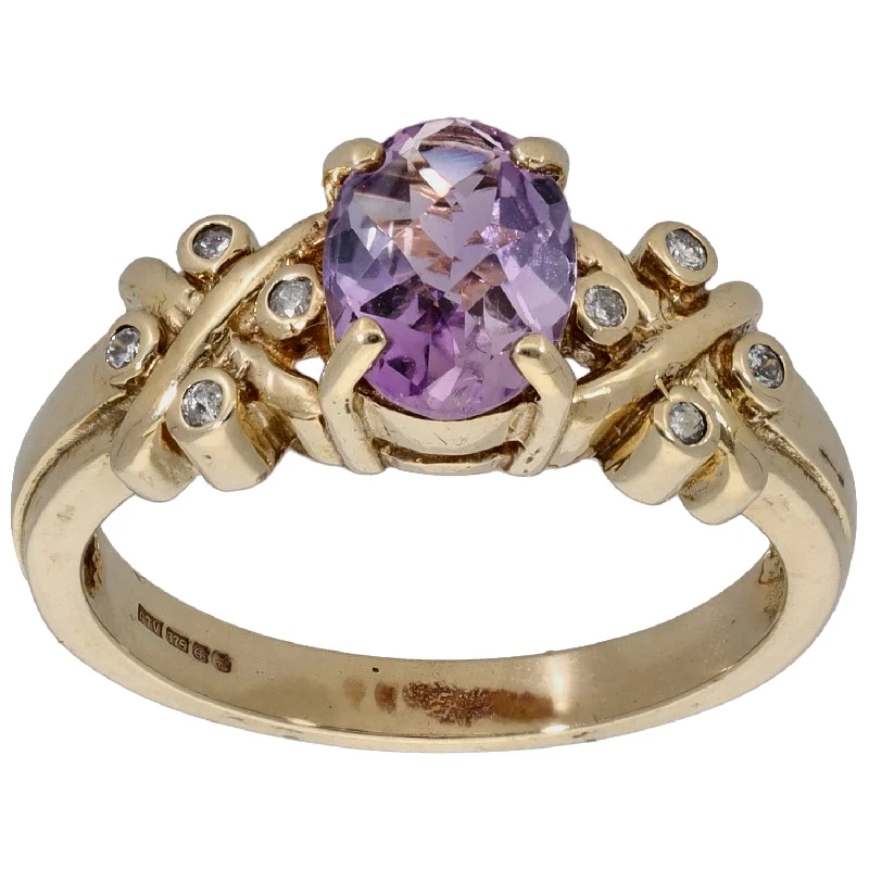 Morganite cut rings-9ct Gold 0.08ct Diamond & Amethyst Single Stone Ring with Accent Stones Size N