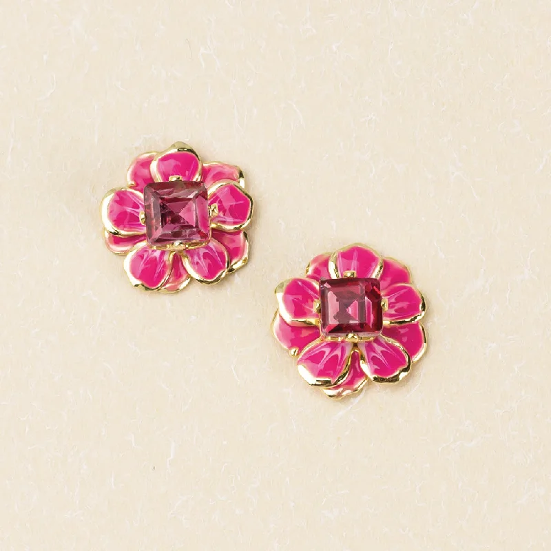 Smooth drop earrings-Sparkle & Shine Sm Enamel Flower Earring - Fuchsia/Gold