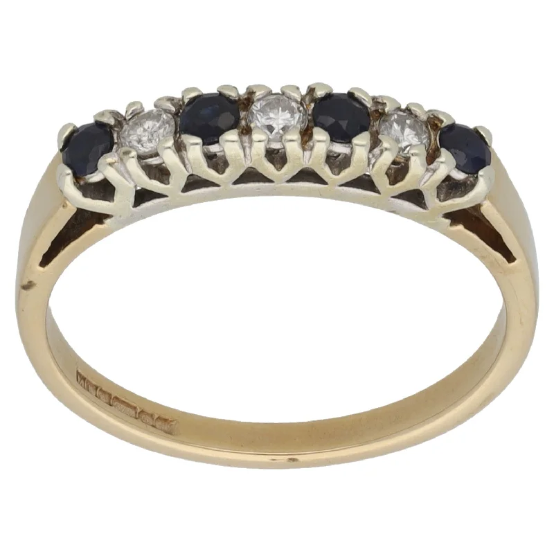 Cebu tile rings-9ct Gold Sapphire & 0.09ct Diamond Half Eternity Ring Size L