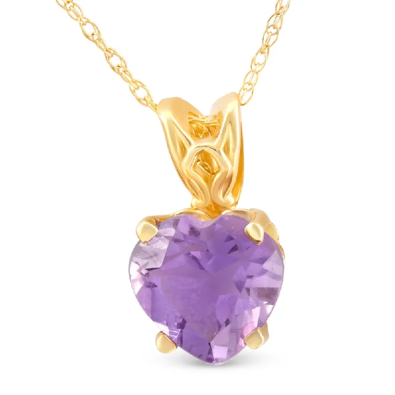 Silk fringe necklaces-7mm Women's Heart Pendant in Amethyst 14k White, Rose, or Yellow Gold Necklace