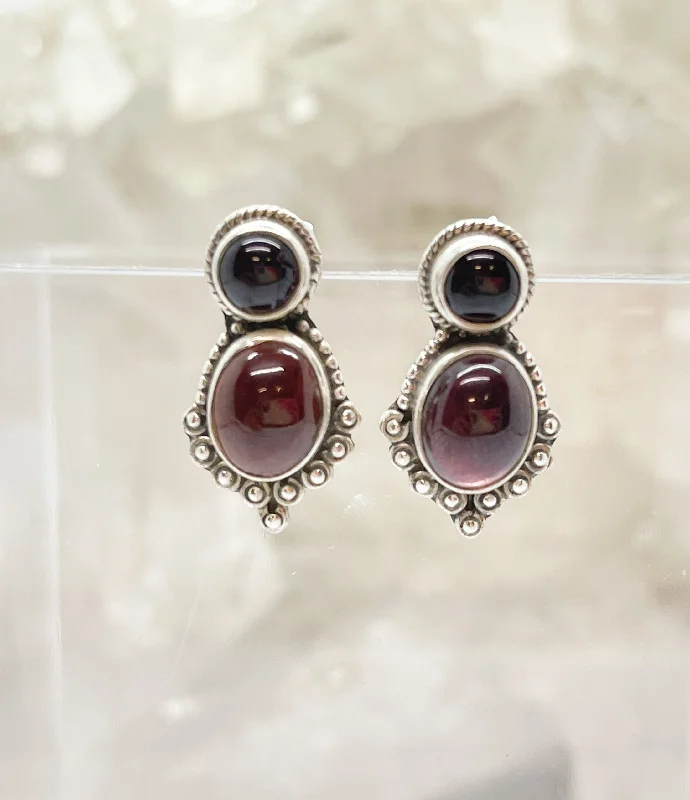 Square stud earrings-Cab Garnet Sterling Silver Stud Earrings $95