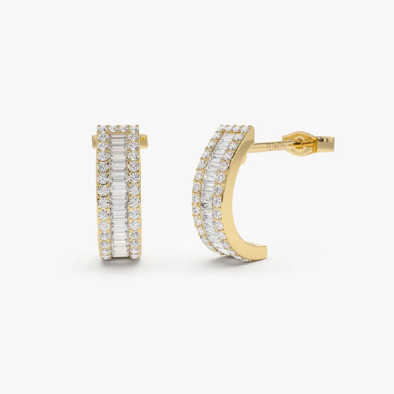 Fine enamel earrings-14K Baguette and Round Diamond Micro Pave Earrings