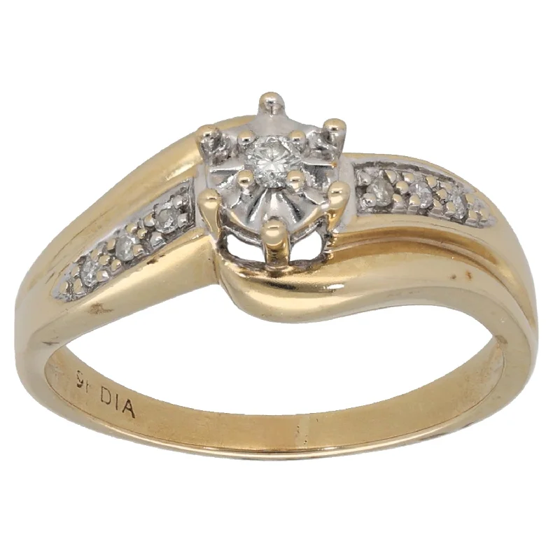 Wide band rings-9ct Gold 0.09ct Solitaire Ring With Accent Stones Size L