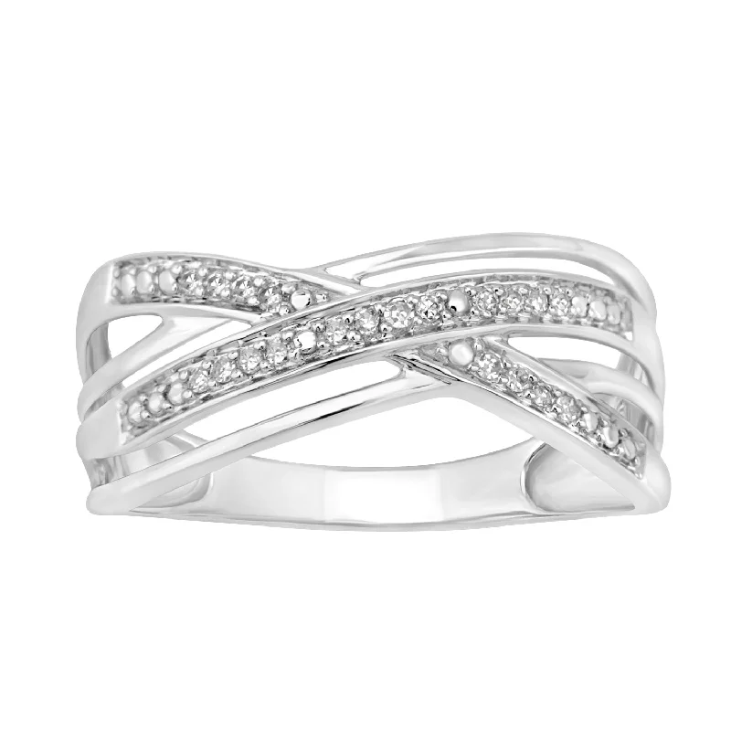 Charming rings-9ct White Gold Diamond Double Crossover Ring with 20 Brilliant Diamonds