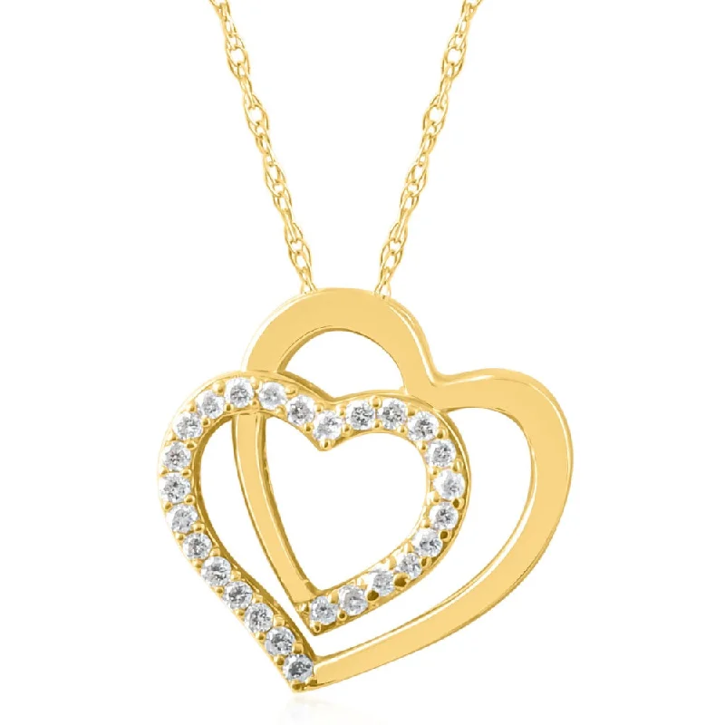 Freshwater pearl necklaces-Womens 1/4ct Diamond Heart Shape Pendant 10K Yellow Gold 3/4" Tall