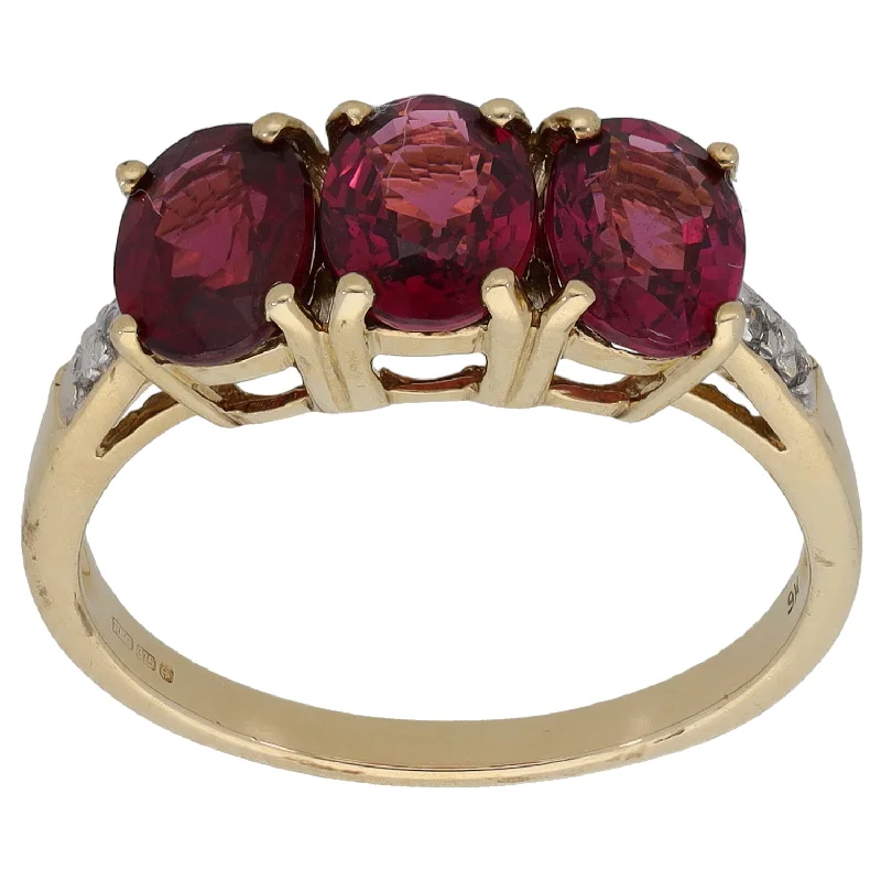 Ruby inlay rings-9ct Gold Garnet & 0.04ct Diamond Dress/Cocktail Ring Size N