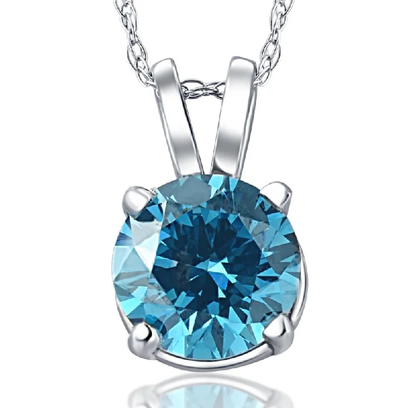 Topaz drop necklaces-2ct Blue Diamond Solitaire 14K White Gold Pendant