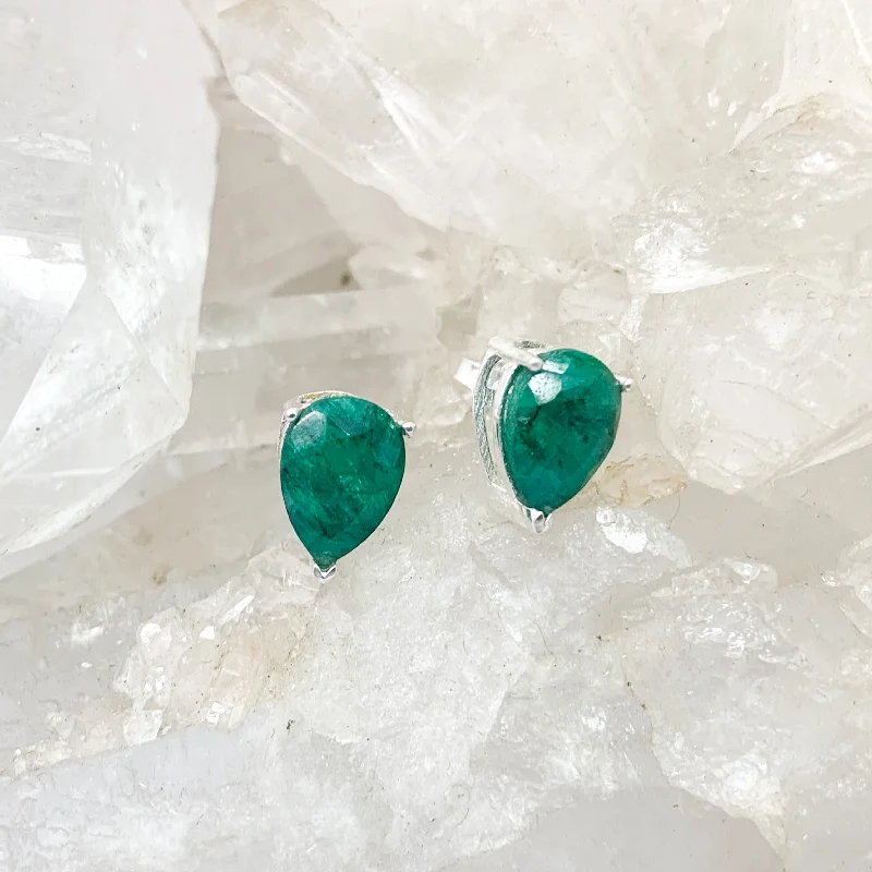 Art deco earrings-Emerald Sterling Silver Stud Earrings $50