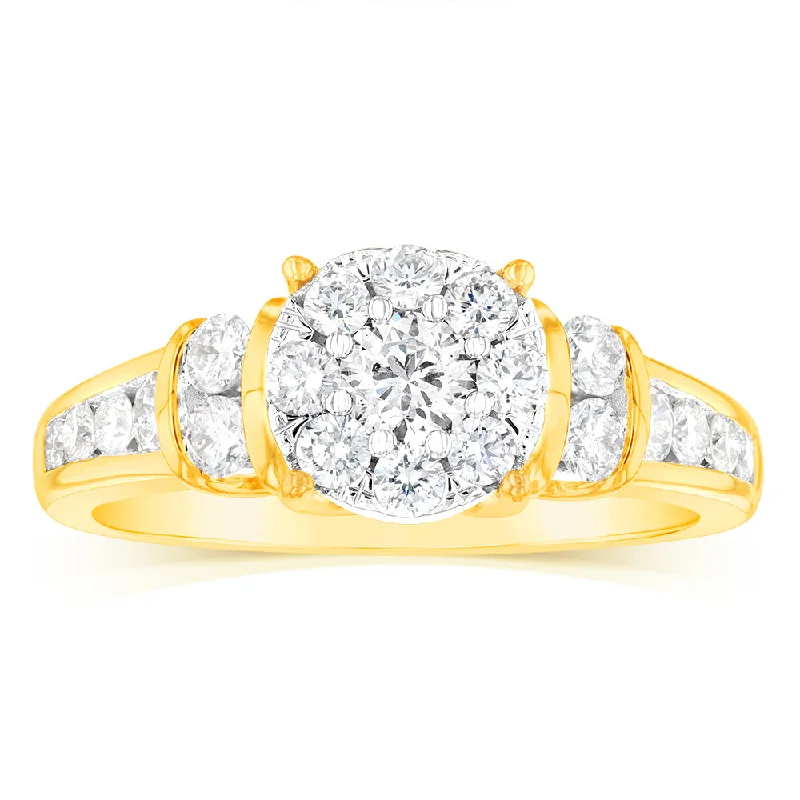 Twisted cord rings-14ct Yellow Gold 1 Carat Brilliant Cut Diamond Halo Solitaire Ring