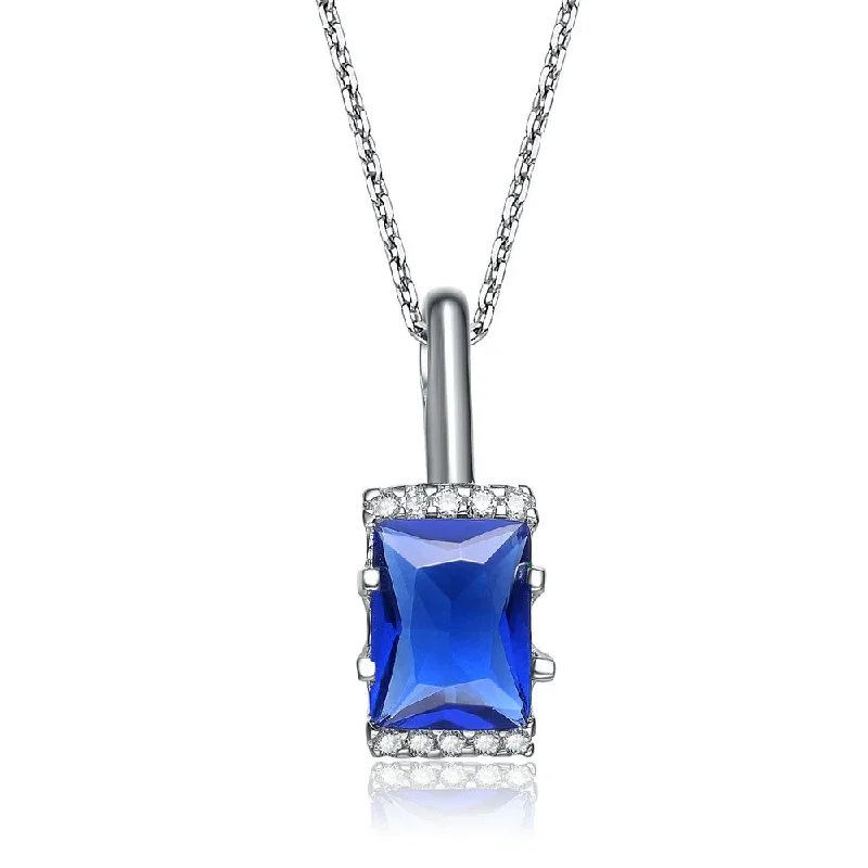 Wave shape necklaces-Gv Sterling Silver Blue And White Cubic Zirconia Square Necklace