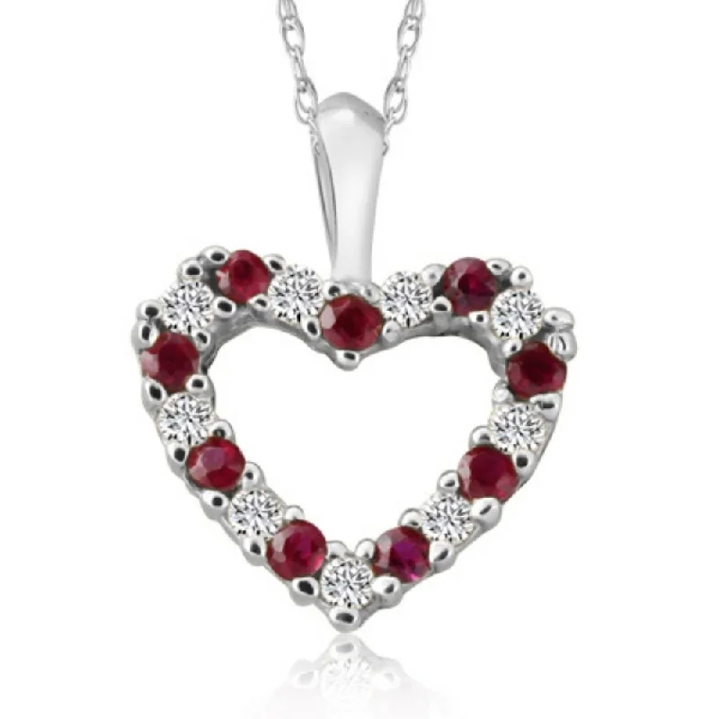 Dual birthstone necklaces-1/2Ct Ruby & Diamond Heart Pendant in White, Yellow, or Rose Gold