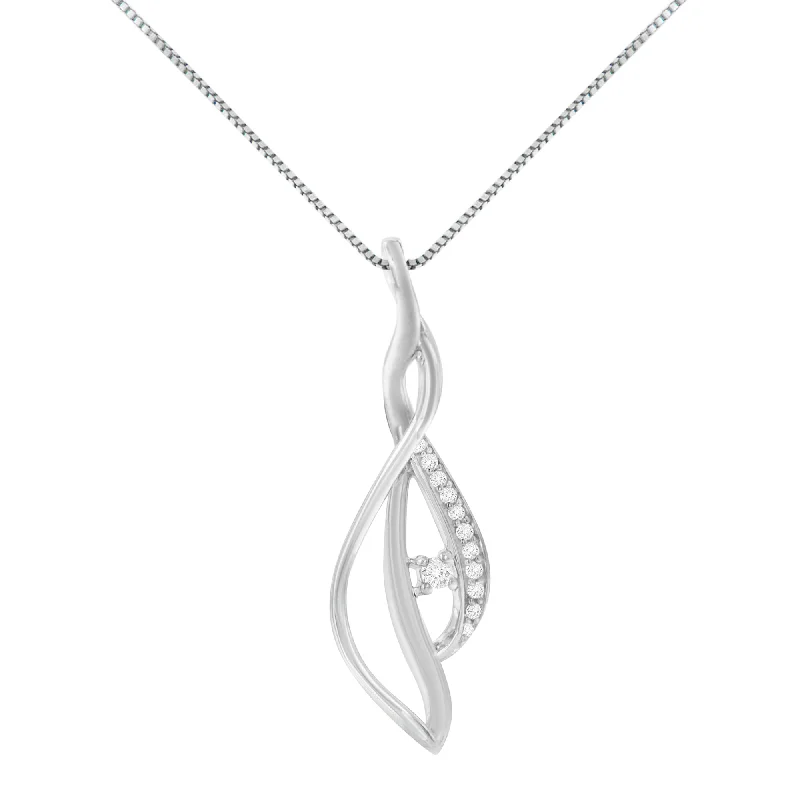 Tie-style necklaces-Espira 10K White Gold Round Diamond Accented Open Cascade Twist 18" Pendant Necklace