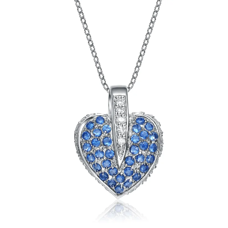 Sky sign necklaces-Gv Sterling Silver Blue Cubic Zirconia Encrusted Heart Necklace