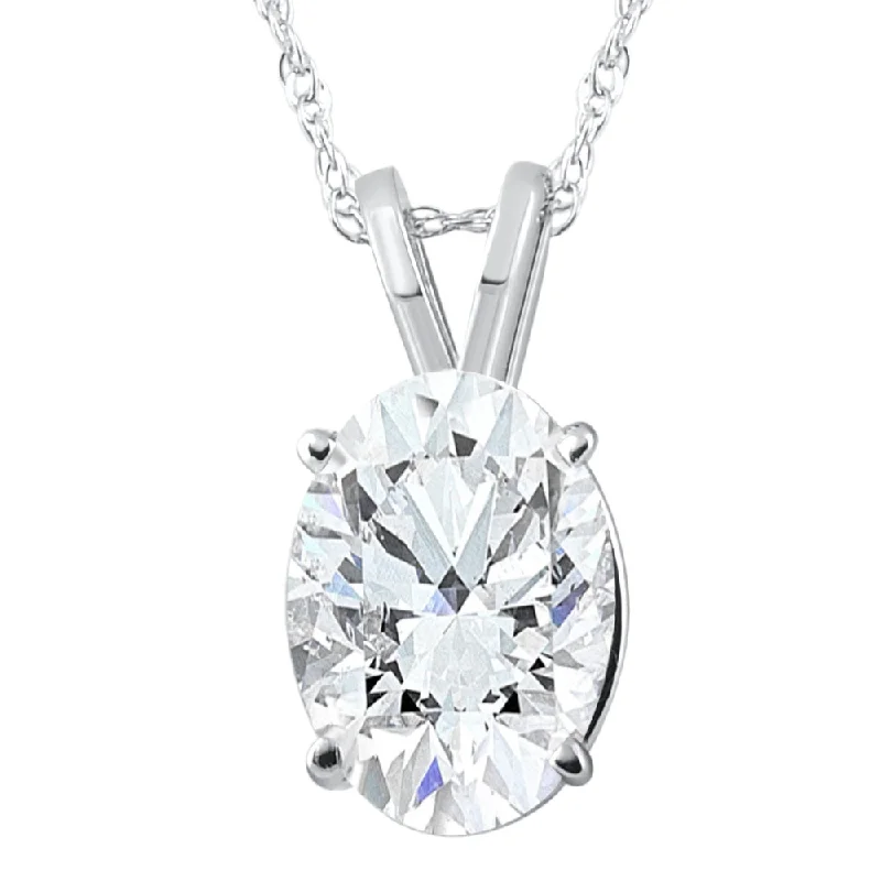 Silk tassel necklaces-G/VS 2Ct Oval Diamond Solitaire Certified Lab Grown Diamond Pendant Necklace