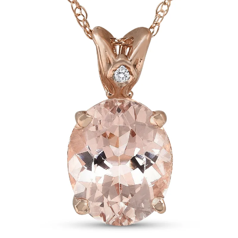 Lily flower necklaces-2ct Vintage Morganite & Diamond Pendant 14K Rose Gold