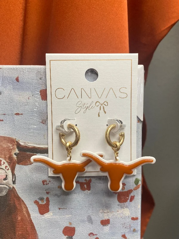 Silk cord earrings-Texas Longhorns Resin Logo Drop Hoop Earring