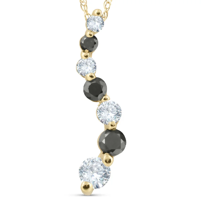 Secure clasp necklaces-1/2ct Black & White Diamond Journey Pendant Yellow Gold