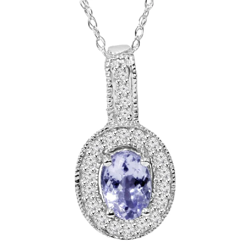 Soft yarn necklaces-5/8 CT Tanzanite & Diamond Vintage Milgrain Halo Pendant 10K White Gold