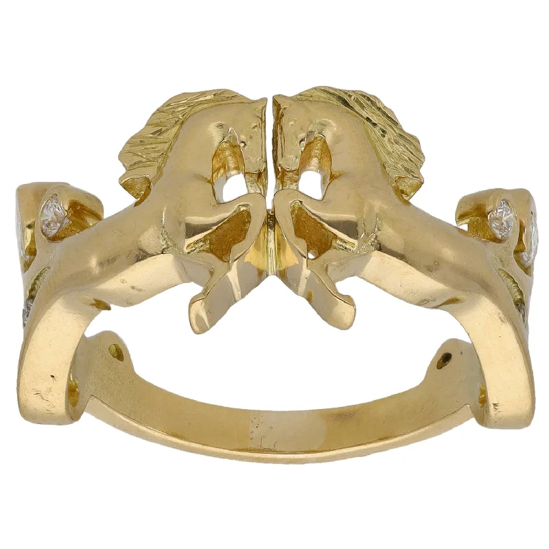 Victorian style rings-18ct Gold 0.42ct Diamond Horse Ring Size Q