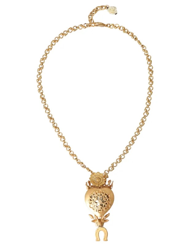 Silk fringe necklaces-Dolce & Gabbana  Brass Chain Sac Heart Crystal Charm Women's Necklace