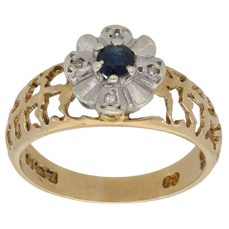 Nightfall gothic rings-9ct Gold Sapphire & 0.02ct Diamond Dress/Cocktail Ring Size L