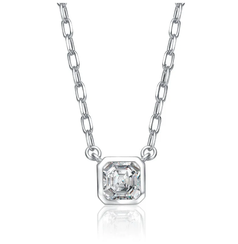 Fused metal necklaces-Asscher-Cut Stud Necklace with Clear Cubic Zirconia