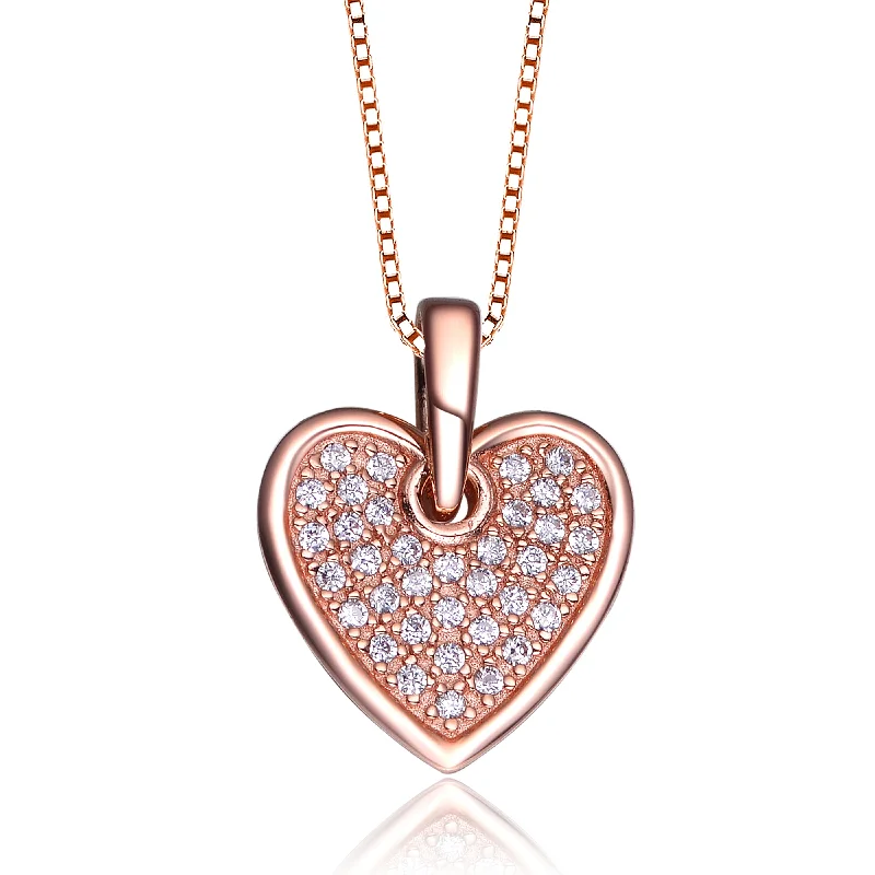 Comet star necklaces-Rose Gold Overlay Cubic Zirconia Pave Heart Necklace