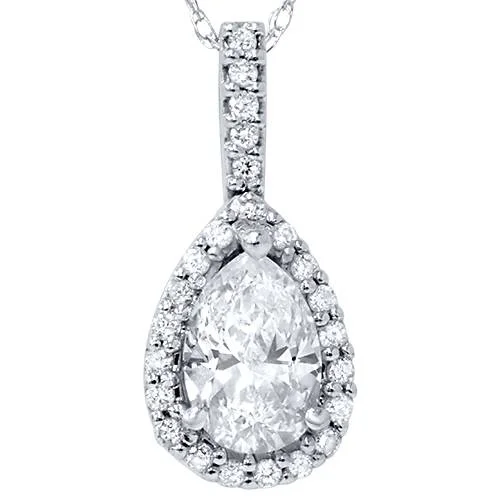 Square shape necklaces-1ct Fancy Pear Shape SI Diamond White Gold Pendant