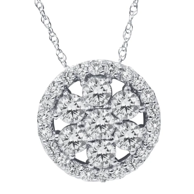 Deer charm necklaces-1 ct Diamond Halo Pendant 14K White Gold