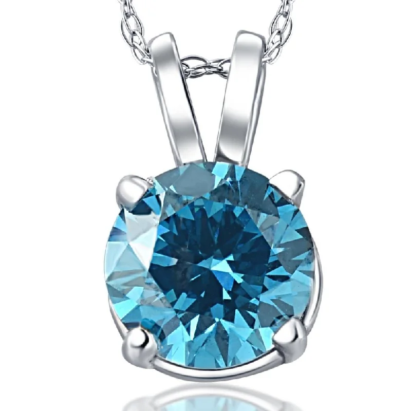 Vivid stone necklaces-1 Ct Blue Diamond Solitaire Pendant 14K White Gold Lab Grown Necklace