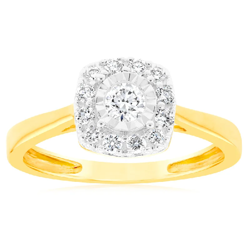 Bare frame rings-Luminesce Lab Grown 9ct Yellow Gold 0.30 Carat Diamond Cluster Dress Ring