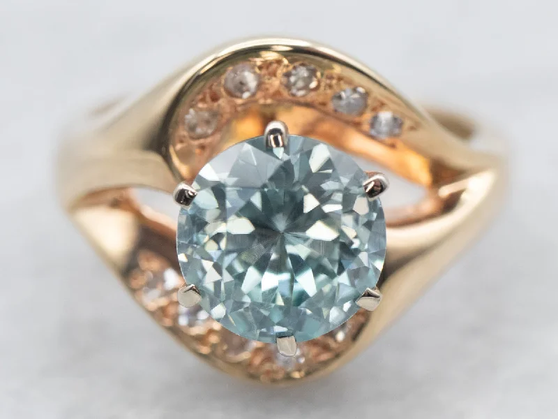 Pure crystal rings-Retro Era Blue Zircon and Diamond Statement Ring