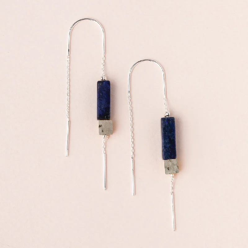 Gem weave earrings-Rectangle Stone Earring - Lapis/Black/Silver