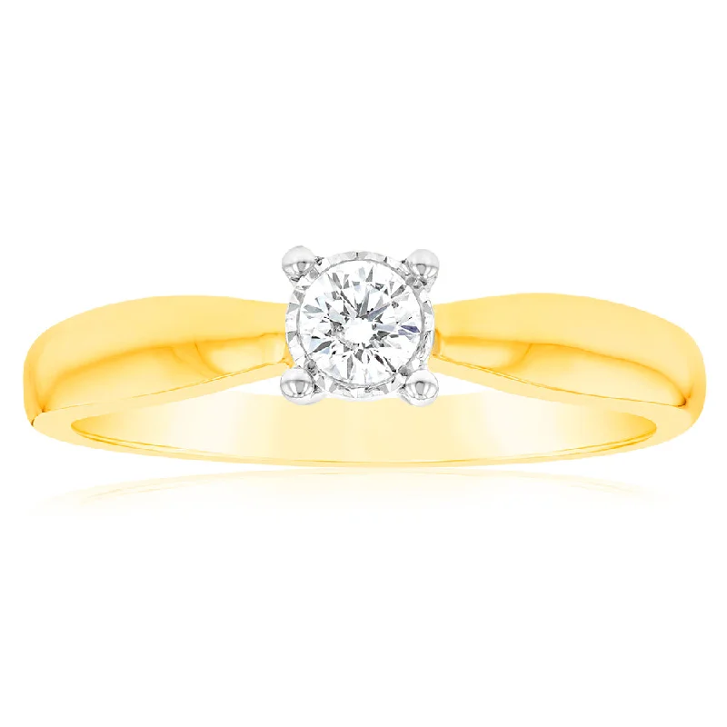 Spinel rings-Luminesce Lab Grown 1/10 Carat Diamond 4 Claw Ring in 9ct Yellow Gold