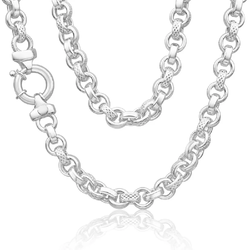 Full crescent rings-Sterling Silver Belcher Fancy Engraved Boltring 50cm Chain