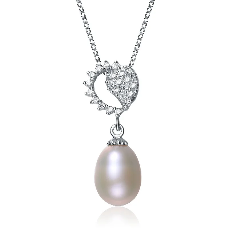 Plain cross necklaces-Gv Cz Sterling Silver Rhodium Plated Pearl Drop Pendant