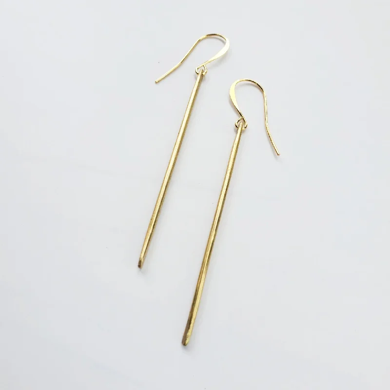 Warm wood earrings-Bar Dangles - Brass