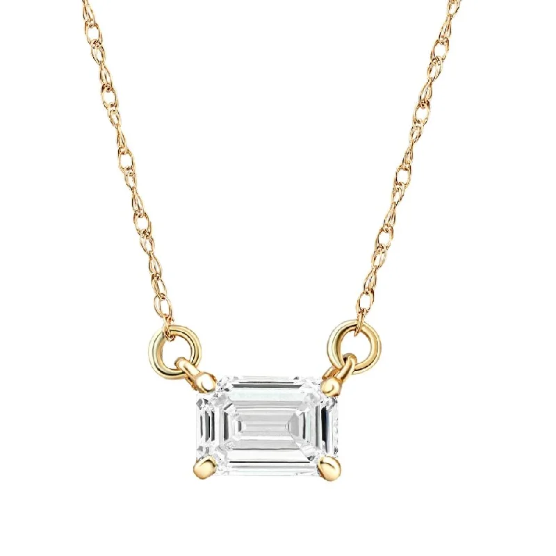 Wrapped thread necklaces-3/4 Ct Emerald Cut Sideways Lab Grown Diamond Pendant 14k Gold Necklace