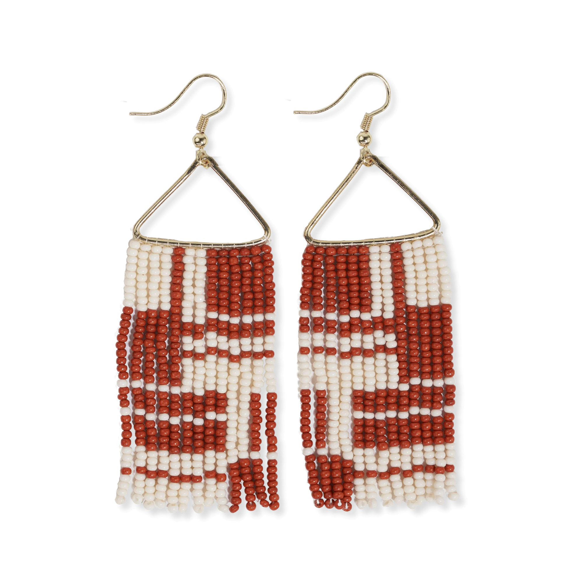 Raven feather earrings-Whitney Shifting Blocks Beaded Fringe Earrings Burnt Orange